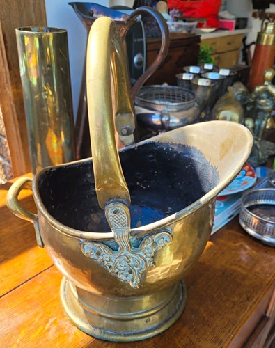 Brass firesside coal scuttle - coal,