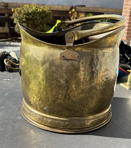 Antique brass coal scuttle - coal,