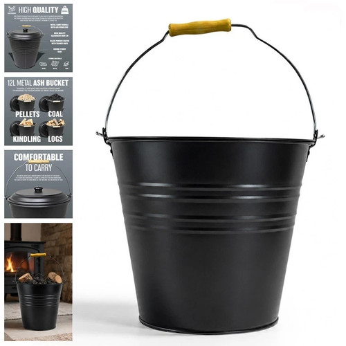 12l metal ash bucket - bucket, lid