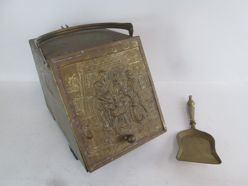 Vintage brass coal scuttle box - coal,