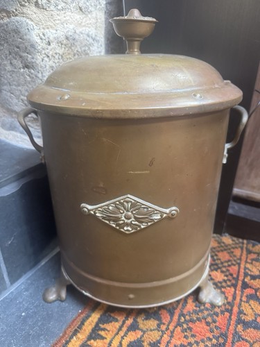 Antique brass coal bucket - coal, with