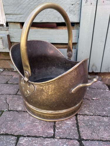 Vintage hammered brass - brass, coal