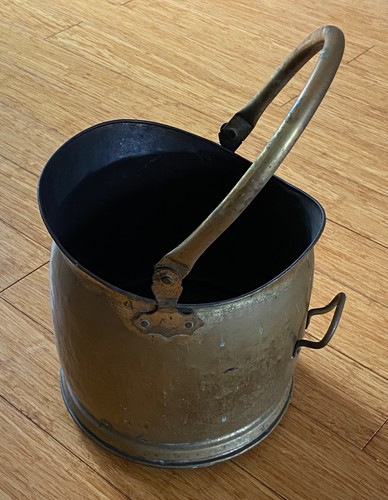 Vintage brass coal bucket with - coal,