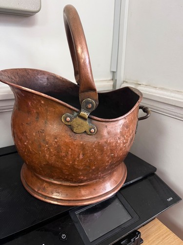 Vintage copper coal bucket - coal,