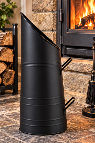 Steel fireplace coal scuttle - fireplace,