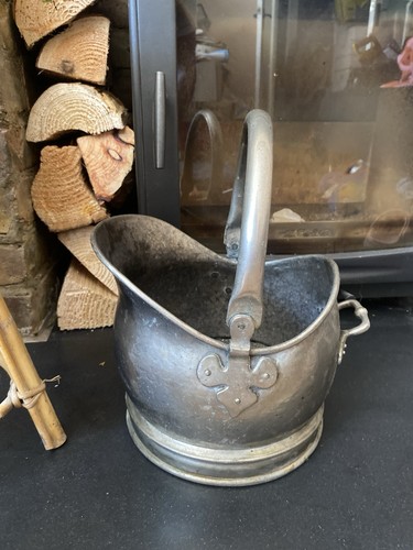 Pewter metal coal scuttle - metal,